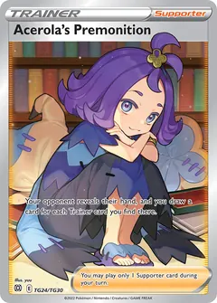 Acerola's Premonition card (Brilliant Stars Trainer Gallery TG24) with Mimikyu in the artwork