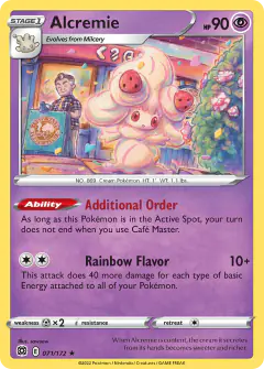Alcremie card (Brilliant Stars 71) with Café Master in the artwork