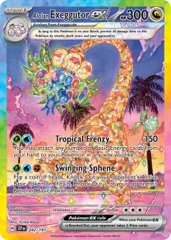 Alolan Exeggutor ex card (Surging Sparks 242) with Terapagos in the artwork