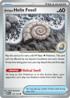 Antique Helix Fossil card (151 162) with Omanyte in the artwork