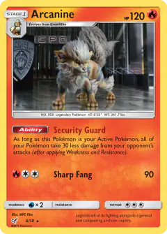 Arcanine card (Detective Pikachu 6) with Charizard in the artwork