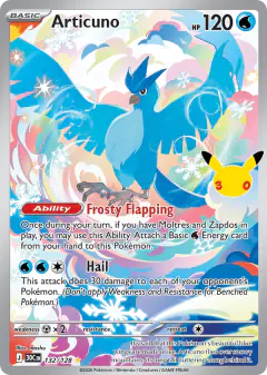 Articuno card (30th Celebration 132) with Zapdos in the artwork