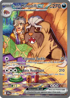 Arven's Mabosstiff ex card (Destined Rivals 235) with Arven in the artwork