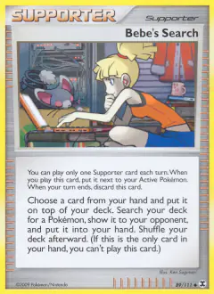 Bebe's Search card (Rising Rivals 89) with Glameow in the artwork