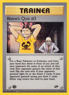Blaine's Quiz #3 card (Gym Challenge 112) with Geodude in the artwork