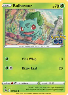 Bulbasaur card (Pokémon GO 1) with Oddish in the artwork