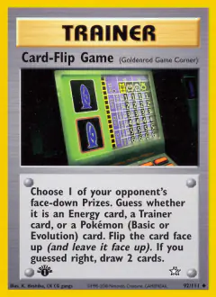 Card-Flip Game card (Neo Genesis 92) with Pikachu in the artwork