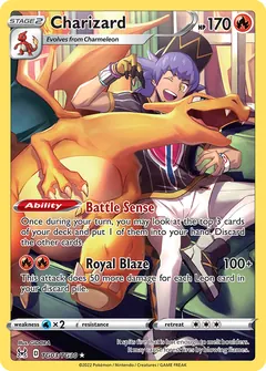 Charizard card (Lost Origin Trainer Gallery TG03) with Leon in the artwork
