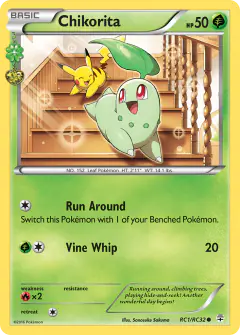 Chikorita card (Generations RC1) with Pikachu in the artwork