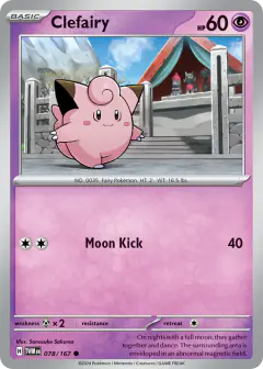 Clefairy card (Twilight Masquerade 78) with Fezandipiti in the artwork