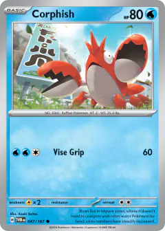 Corphish card (Twilight Masquerade 47) with Fletchling in the artwork