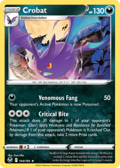 Crobat card (Silver Tempest 105) with Golbat in the artwork