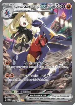 Cynthia's Garchomp ex card (Destined Rivals 232) with Cynthia in the artwork