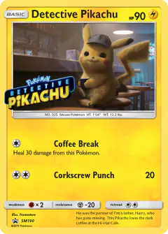 Detective Pikachu card (Sun & Moon Black Star Promos 190) with Jigglypuff in the artwork