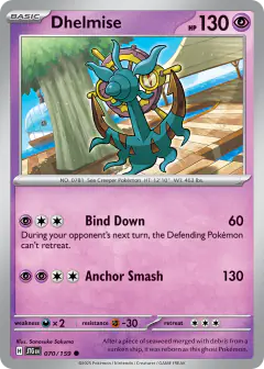 Dhelmise card (Journey Together 70) with Wailord in the artwork