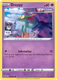 Dreepy card (Fusion Strike 128) with Corviknight in the artwork