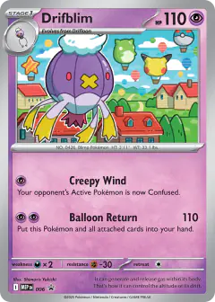 Drifblim card (Mega Evolution Black Star Promos 6) with Pikachu in the artwork