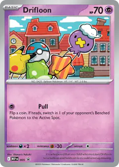 Drifloon card (Mega Evolution Black Star Promos 5) with Pikachu in the artwork