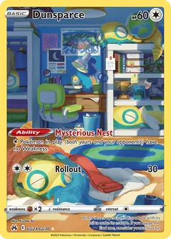 Dunsparce card (Crown Zenith Galarian Gallery GG23) with Aerodactyl in the artwork