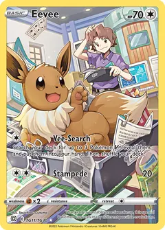 Eevee card (Brilliant Stars Trainer Gallery TG11) with Nidorino in the artwork