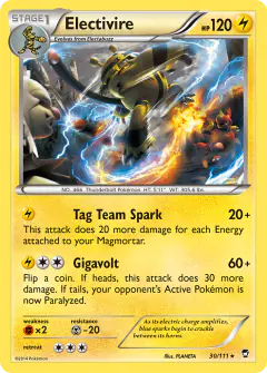 Electivire card (Furious Fists 30) with Magmortar in the artwork