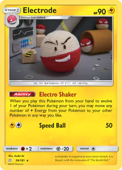 Electrode card (Team Up 39) with Voltorb in the artwork