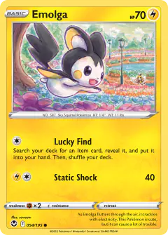Emolga card (Silver Tempest 54) with Ribombee in the artwork