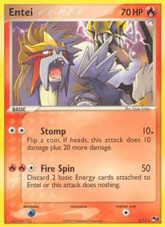 Entei card (POP Series 2 1) with Tauros in the artwork