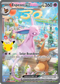 Espeon ex card (Mega Evolution Black Star Promos 108) with Cherubi in the artwork