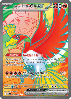 Ethan's Ho-Oh ex card (Destined Rivals 209) with Ethan in the artwork