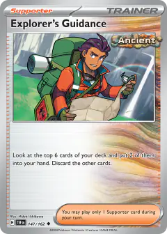Explorer's Guidance card (Temporal Forces 148) with Koraidon in the artwork