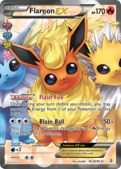 Flareon-EX card (Generations RC28) with Vaporeon in the artwork