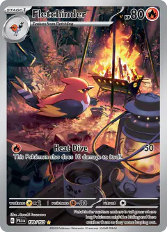 Fletchinder card (Paldea Evolved 199) with Fletchling in the artwork