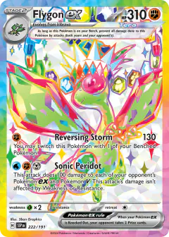 Flygon ex card (Surging Sparks 222) with Terapagos in the artwork