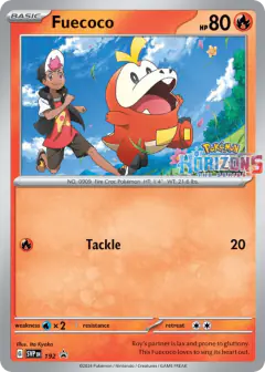 Fuecoco card (Scarlet & Violet Black Star Promos 192) with Roy in the artwork