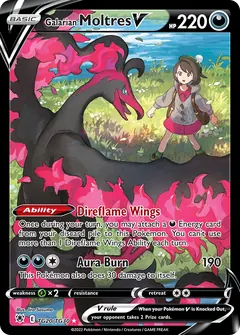 Galarian Moltres V card (Astral Radiance Trainer Gallery TG20) with Gloria in the artwork