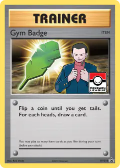 Gym Badge card (XY Black Star Promos 210) with Giovanni in the artwork