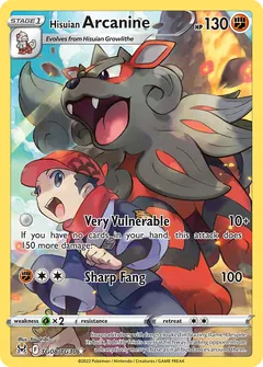 Hisuian Arcanine card (Lost Origin Trainer Gallery TG08) with Rei in the artwork