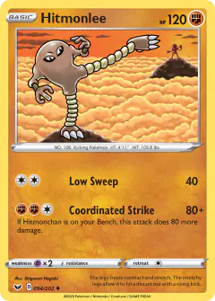 Hitmonlee card (Sword & Shield Base 94) with Hitmonchan in the artwork