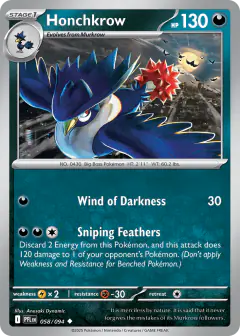 Honchkrow card (Phantasmal Flames 58) with Murkrow in the artwork