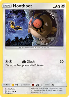 Hoothoot card (Unified Minds 165) with Zapdos in the artwork