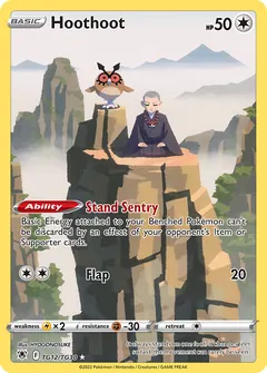 Hoothoot card (Astral Radiance Trainer Gallery TG12) with Sage in the artwork