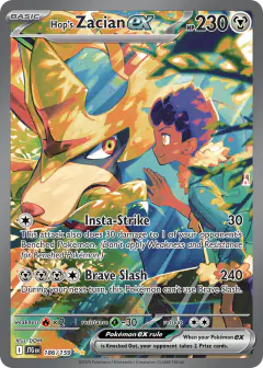 Hop's Zacian ex card (Journey Together 186) with Hop in the artwork