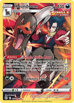 Houndoom card (Brilliant Stars Trainer Gallery TG10) with Grimsley in the artwork