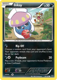 Inkay card (Roaring Skies 41) with Meowth in the artwork