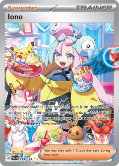 Iono card (Paldea Evolved 269) with Pikachu in the artwork