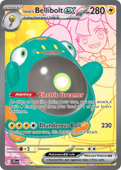 Iono's Bellibolt ex card (Journey Together 172) with Iono in the artwork