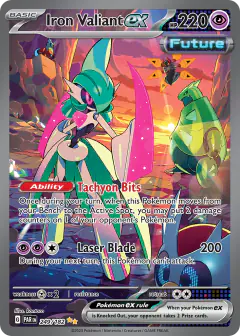 Iron Valiant ex card (Paradox Rift 249) with Iron Bundle in the artwork