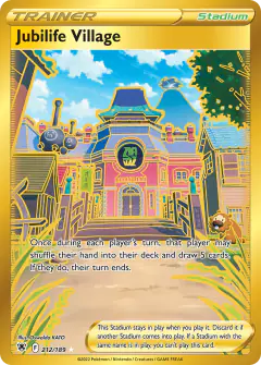 Jubilife Village card (Astral Radiance 212) with Galarian Weezing in the artwork
