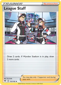 League Staff card (Vivid Voltage 153) with Cinderace in the artwork